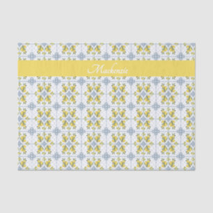 Lemon Blue Watercolor French Country Name Monogram Tissue Paper
