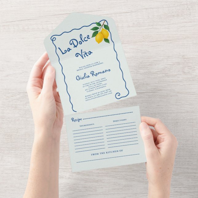 Lemon Blue Whimy Frame La Dolce Vita Bridal Shower All In One Invitation (Tearaway)