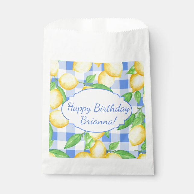 Lemon Blue White Gingham Custom Favour Bags (Front)