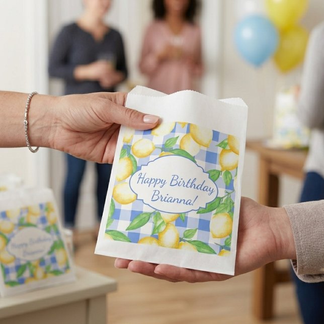 Lemon Blue White Gingham Custom Favour Bags (Creator Uploaded)