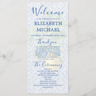 Lemon Blue White Tile Elegant Wedding Programme