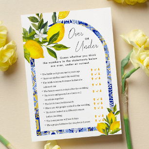 Lemon Boho Over or Under Bridal Shower Game Card