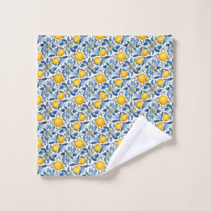 Lemon Botanical Blue and Yellow Summer Print Wash Cloth