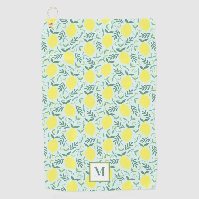 Lemon botanical monogram pattern golf towel (Front)