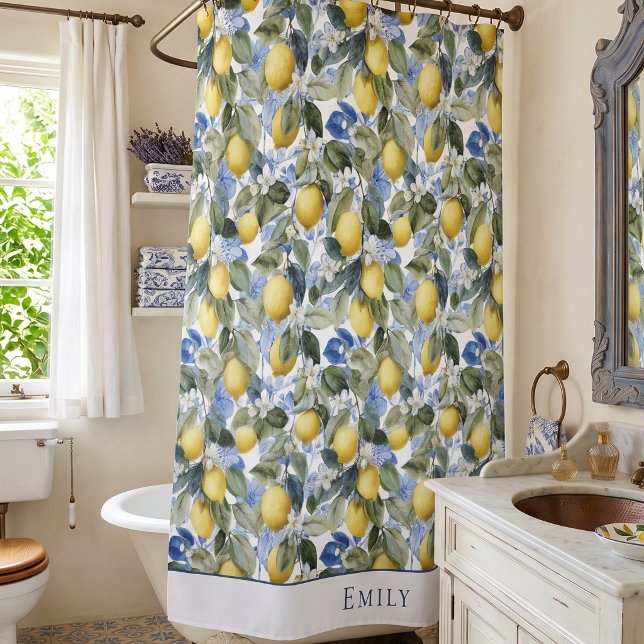 Lemon Botanical Monogram Towel Shower Curtain (Creator Uploaded)