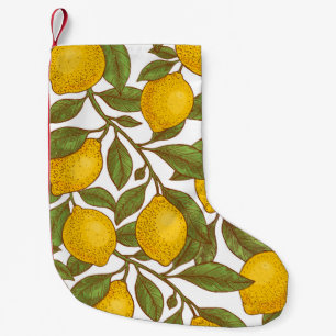 Lemon botanical seamless pattern small christmas stocking