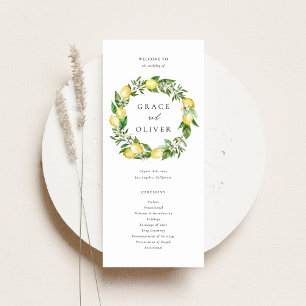 Lemon Botanical Wreath with Greenery Wedding Programme