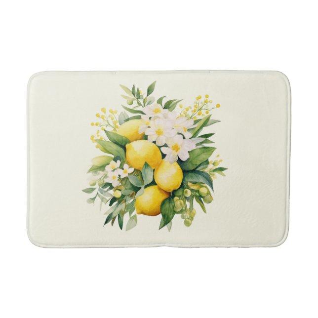 Lemon Bouquet with White Blossoms Bath Mat (Front)