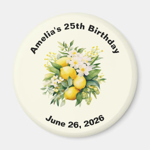 Lemon Bouquet with White Blossoms Birthday Magnet