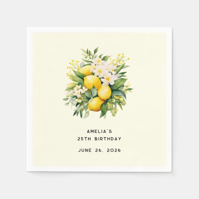 Lemon Bouquet with White Blossoms Birthday Napkin (Front)