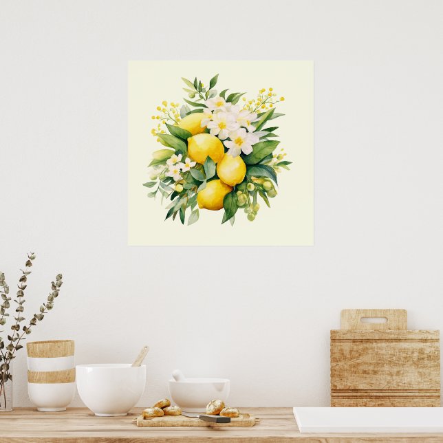 Lemon Bouquet with White Blossoms Poster (Kitchen)