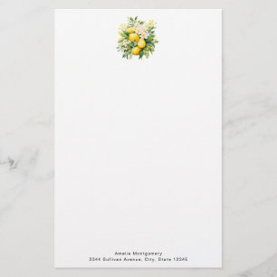 Lemon Bouquet with White Blossoms Stationery