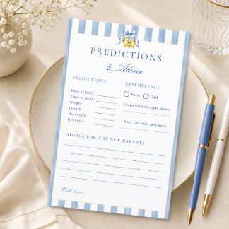 Lemon Bow Baby Shower Predictions and Advice Card
