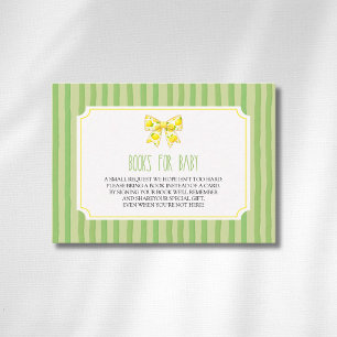 Lemon Bow Citrus Green Striped Books For Baby Enclosure Card