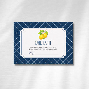 Lemon Bow Navy Blue Diamond Elegant Diaper Raffle Enclosure Card