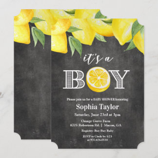 Lemon Boy Chalkboard Baby Shower Invitation