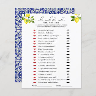 Lemon branch and blue mosaic He said she said game