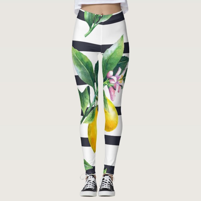 Lemon Branch: Citrus Watercolor Bliss Leggings (Front)