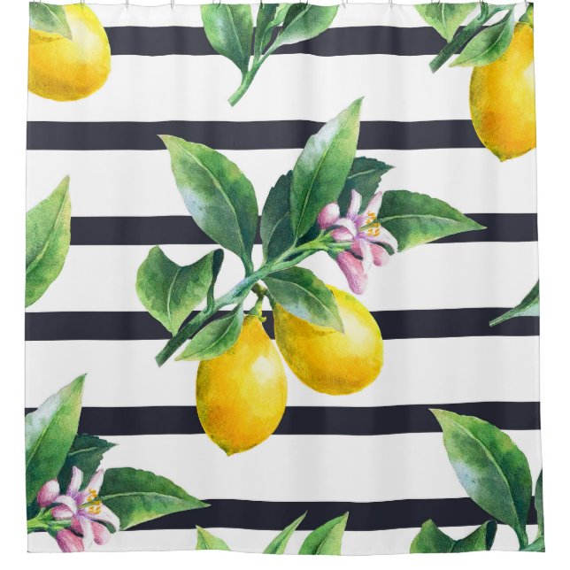 Lemon Branch: Citrus Watercolor Bliss Shower Curtain (Front)