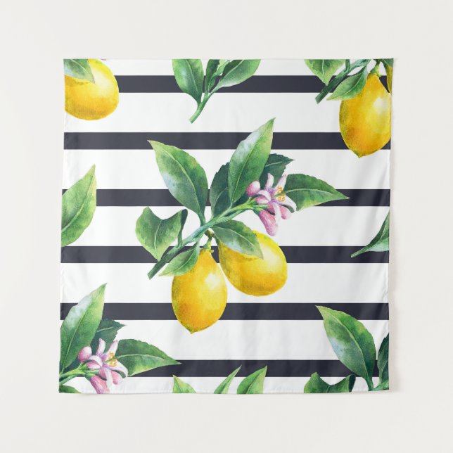Lemon Branch: Citrus Watercolor Bliss Tapestry (Front)