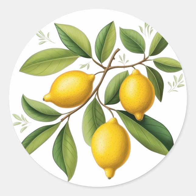 Lemon Branch Elegant Vintage Classic Round Sticker (Front)