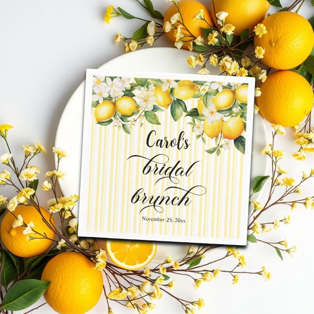 Lemon Branch Mediterranean Summer Bridal Brunch Napkin (Creator Uploaded)