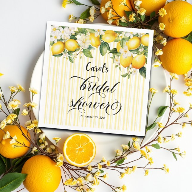 Lemon Branch Mediterranean Summer Bridal Shower Napkin (Creator Uploaded)