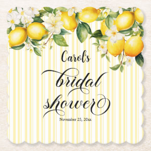 Lemon Branch Mediterranean Summer Bridal Shower Paper Coaster