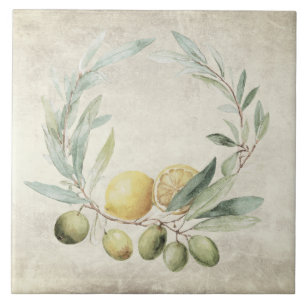 Lemon Branch Olive Wreath Mediterrean Rustic Tile