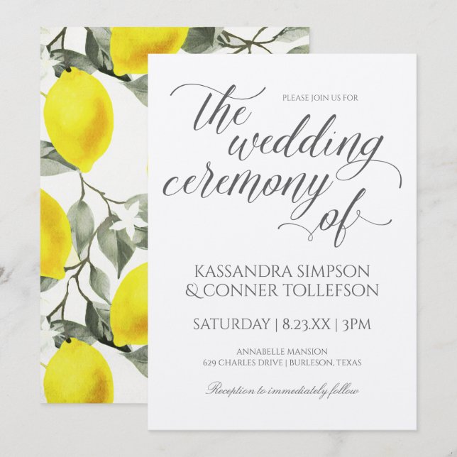 Lemon Branch Wedding Invitations | Vintage Yellow (Front/Back)