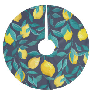 Lemon Branches: Blue Decorative Seamless Brushed Polyester Tree Skirt