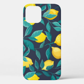 Lemon Branches: Blue Decorative Seamless iPhone 12 Case