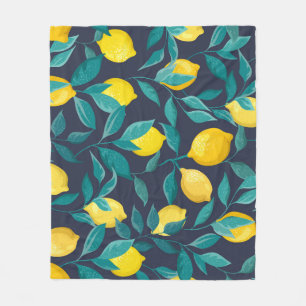 Lemon Branches: Blue Decorative Seamless Fleece Blanket