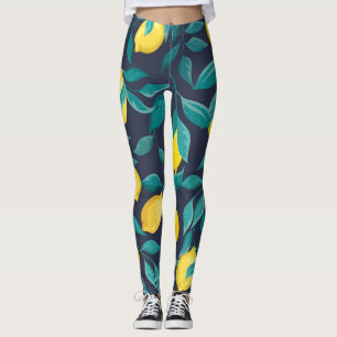 Lemon Branches: Blue Decorative Seamless Leggings