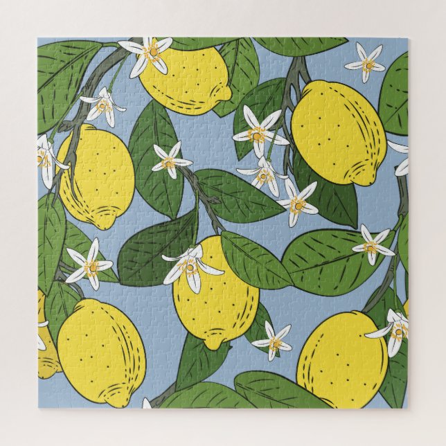 Lemon Branches: Blue Vintage Illustration Jigsaw Puzzle (Vertical)
