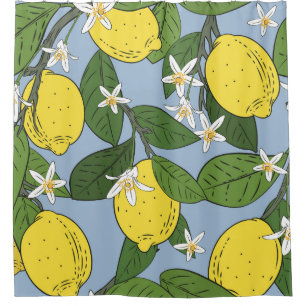 Lemon Branches: Blue Vintage Illustration Shower Curtain