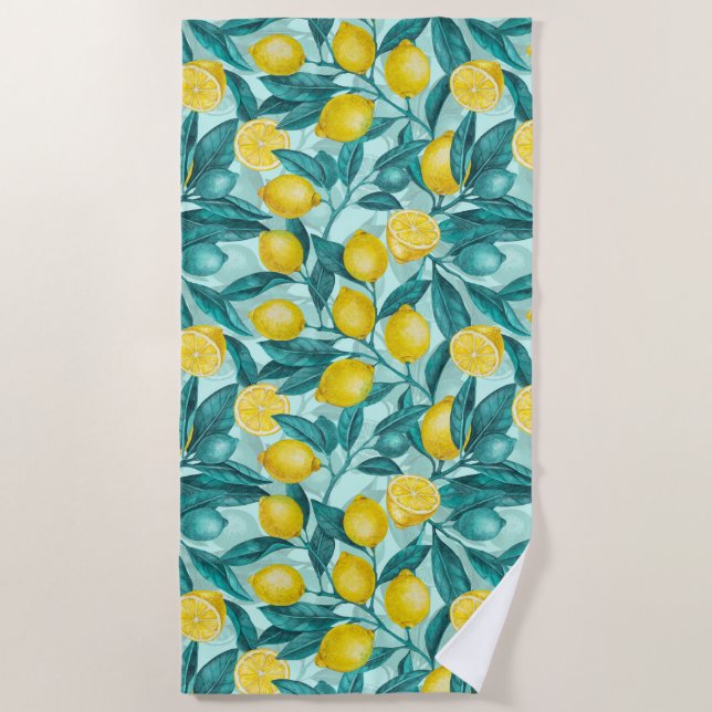 Lemon branches in blue and yellow beach towel (Front)