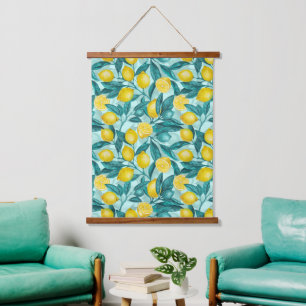 Lemon branches in blue and yellow hanging tapestry