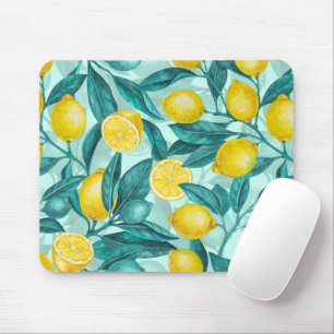 Lemon branches in blue and yellow mouse pad