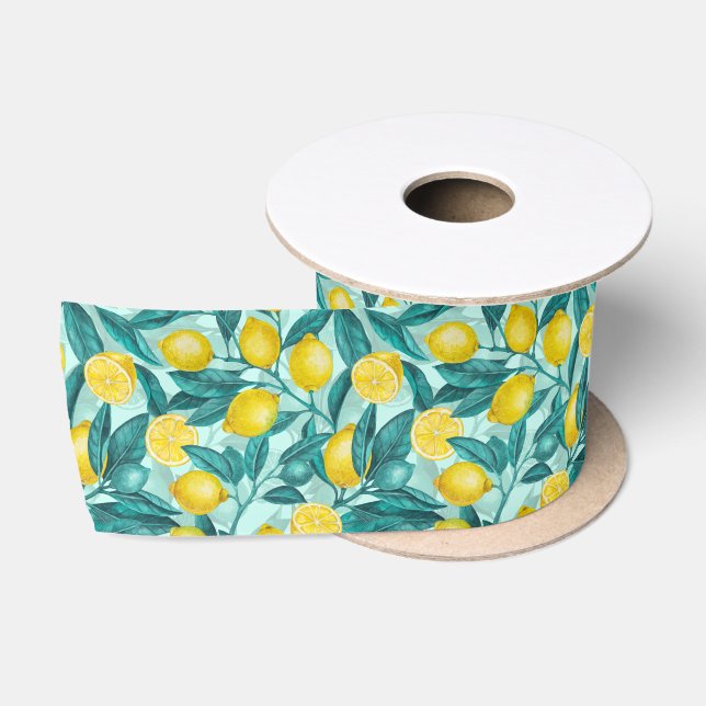 Lemon branches in blue and yellow satin ribbon (Spool)