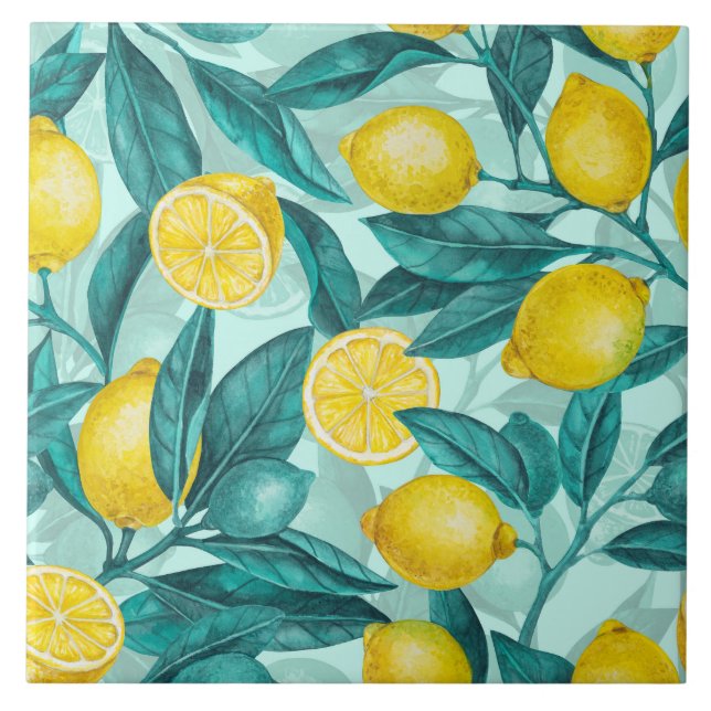 Lemon branches in blue and yellow tile (Front)