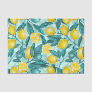Lemon branches in blue and yellow tissue paper