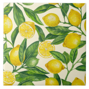 Lemon branches in green and yellow tile