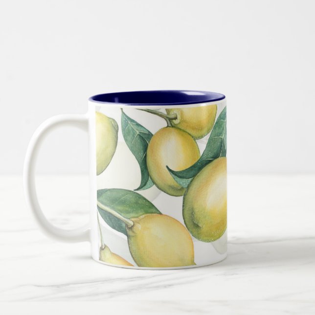 Lemon Branches White & Yellow Country Rustic Chic Two-Tone Coffee Mug (Left)