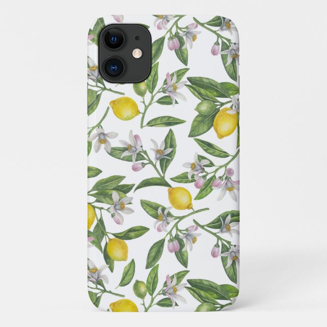 Lemon branches with blossoms and fruit on white Case-Mate iPhone case (Back)