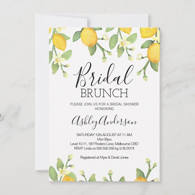 Lemon Bridal Brunch Bridal Shower Invitation (Front)