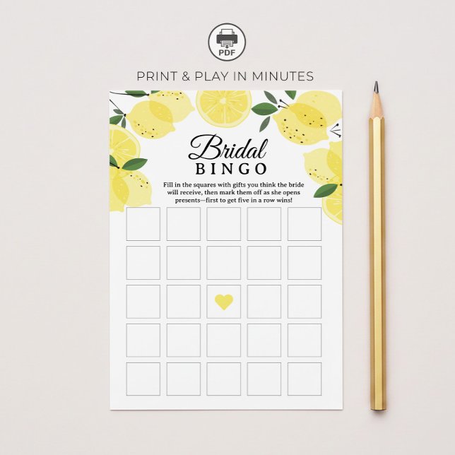 Lemon Bridal Shower Bingo Game Printable Invitation (Creator Uploaded)