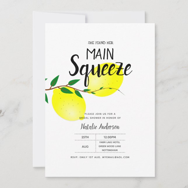 Lemon Bridal Shower Found Her Main Squeeze Invites (Front)