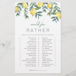  Lemon Bridal Shower Game Would she rather