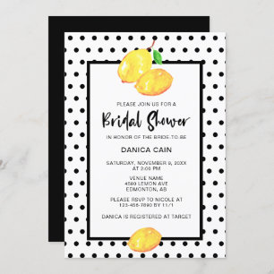 Lemon Bridal Shower Hand Lettering Polka Dots Invitation